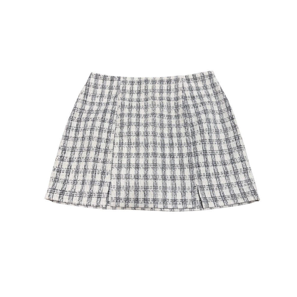 Francesca's Blue Rain (White/Black) Plaid Tweed Mini Skirt Women Size‎ L